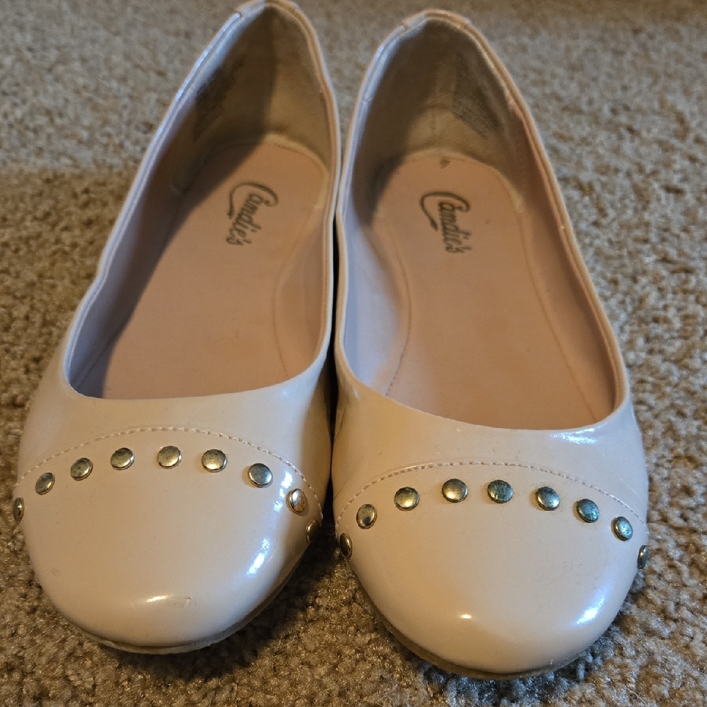 Candie's Cream Flats with Gold Studs
